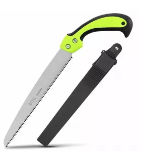 Садовая пила с ножнами Deli DL580927 270мм (сталь 65Mn, шаг зубьев 7TPI, обрезиненная ручка, шлифовка зубов с 3-х сторон, двухрядная кромка)