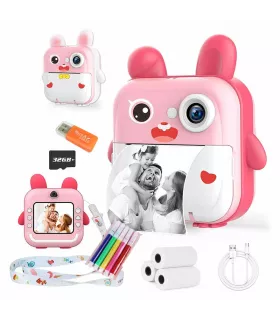 Детский фотоаппарат, карта памяти 32 Гб, 24 Мп фотографий и селфи, Детская портативная камера игрушка, розовый