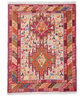 Ковер ИКЕА ПЕРСИСК СУМ, зеленый/красный/оранжевый, 0.9 х 0.6 м